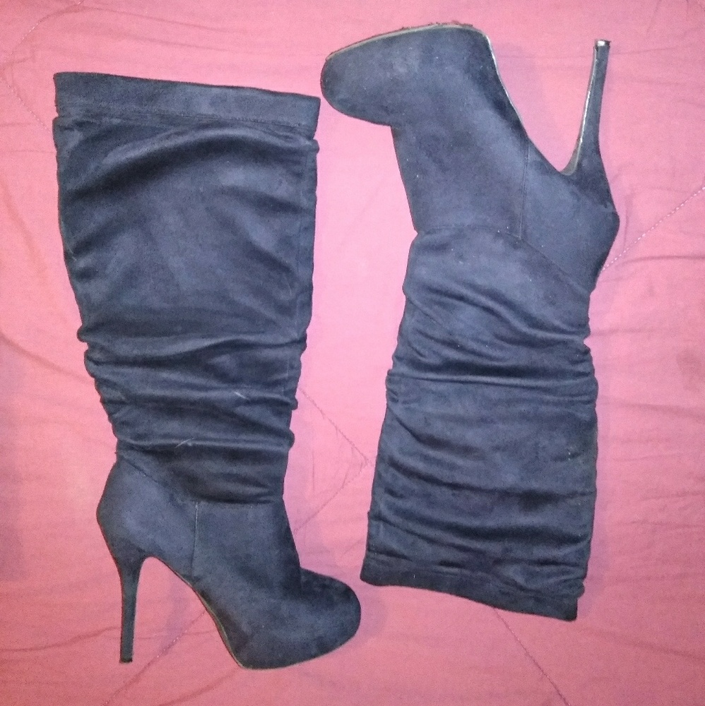 Black Suede Stiletto Boots